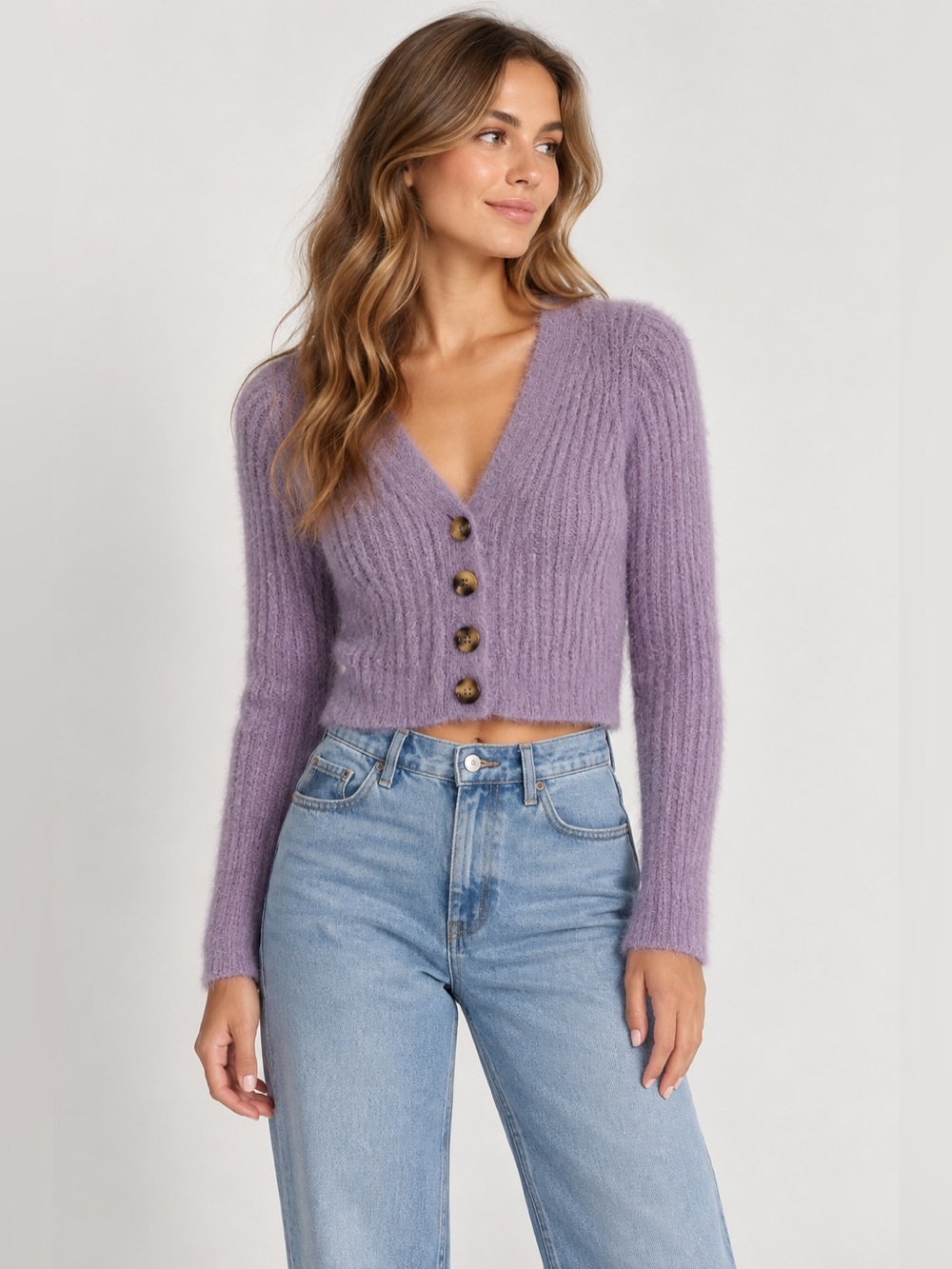 STR Purple Ribbed Cropped Cardigan Size S Lashed